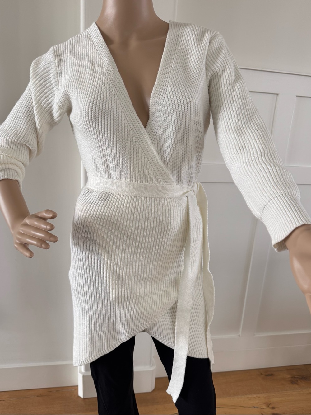Polly Cream Ribbed Wrap Knit Tunic Sweater